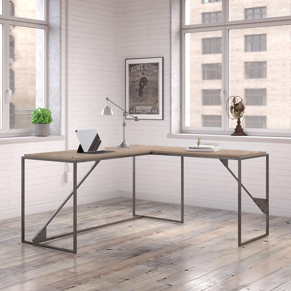 Bush Furniture - Refinery 62W L Shaped Industrial Desk with 37W Return in Rustic Gray - RFY003RG veiw 2