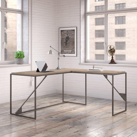 Bush Furniture - Refinery 62W L Shaped Industrial Desk with 37W Return in Rustic Gray - RFY003RG veiw 2