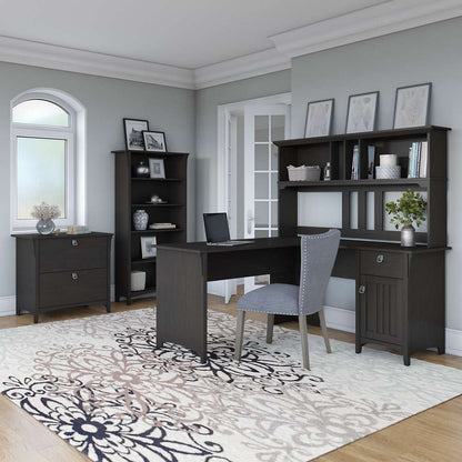 Bush Furniture - Salinas 60W L Shaped Desk with Hutch, Lateral File Cabinet and 5 Shelf Bookcase in Vintage Black - SAL007VB veiw 4