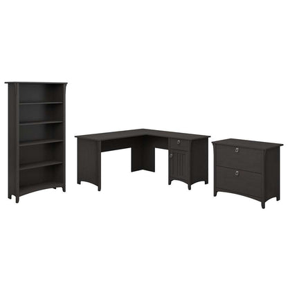 Bush Furniture - Salinas 60W L Shaped Desk with Lateral File Cabinet and 5 Shelf Bookcase in Vintage Black - SAL003VB veiw 1