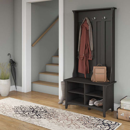 Bush Furniture - Salinas Hall Tree with Shoe Storage Bench in Vintage Black - SAS532VB-03 veiw 4