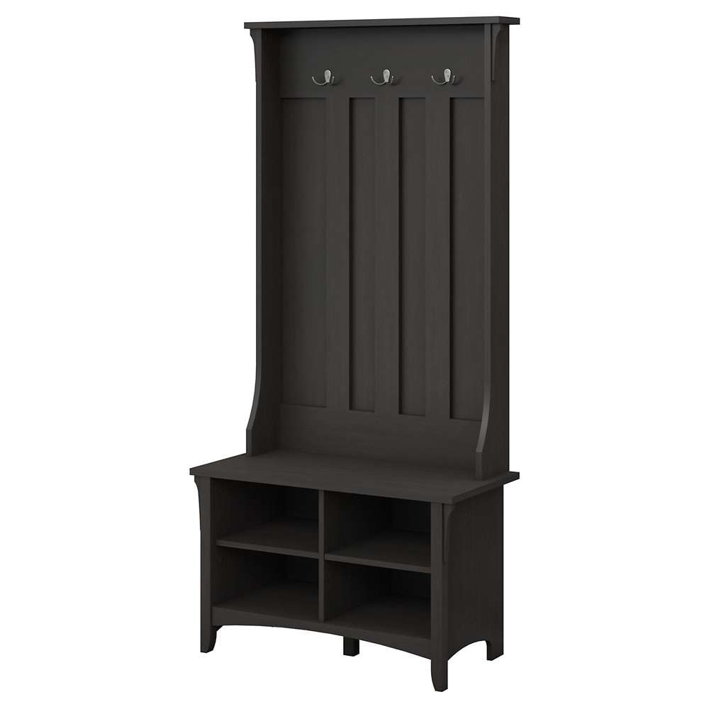 Bush Furniture - Salinas Hall Tree with Storage Bench in Vintage Black - SAL001VB veiw 1