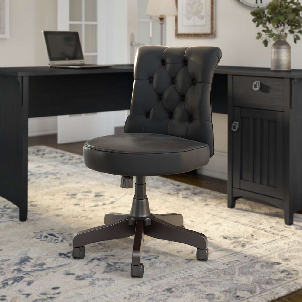 Bush Furniture - Salinas Mid Back Tufted Office Chair in Black Leather - SAL009BL veiw 4