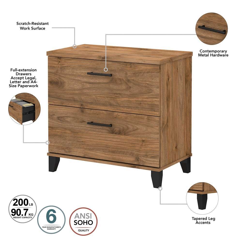 Bush Furniture - Somerset 2 Drawer Lateral File Cabinet in Fresh Walnut - WC81380 veiw 6