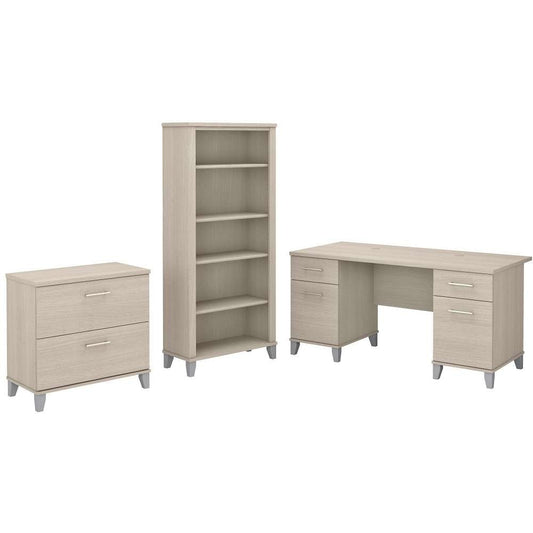 Bush Furniture - Somerset 60W Desk with Lateral File and Bookcase in Sand Oak - SET013SO veiw 1