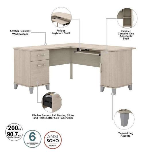 Bush Furniture - Somerset 60W L Desk in Sand Oak - WC81130K veiw 2