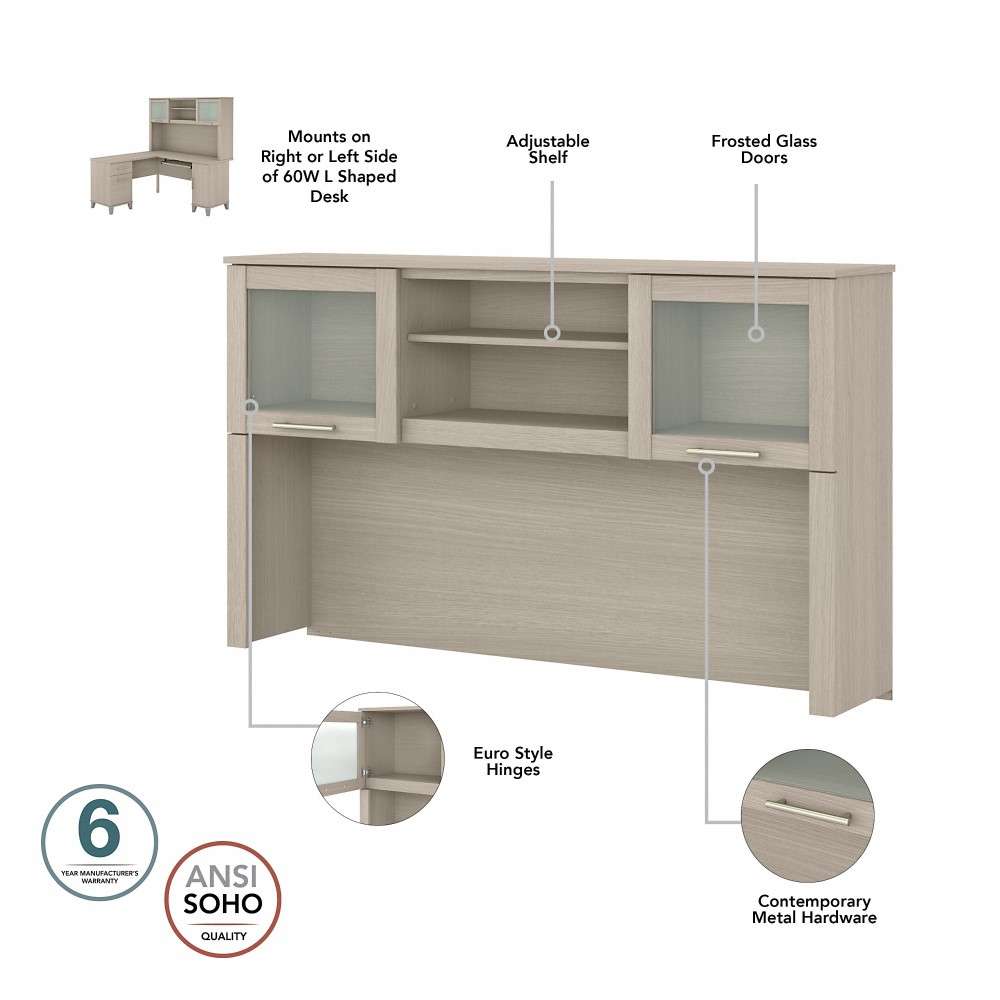 Bush Furniture - Somerset 60W L Desk with Hutch and Bookcase in Sand Oak - SET010SO veiw 3