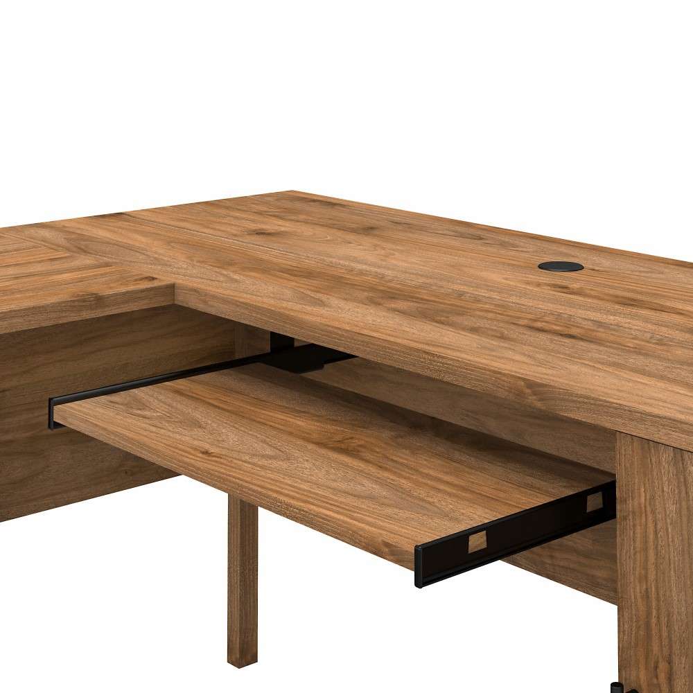 Bush Furniture - Somerset 60W L Shaped Desk with Hutch and 5 Shelf Bookcase in Fresh Walnut - SET010FW veiw 4
