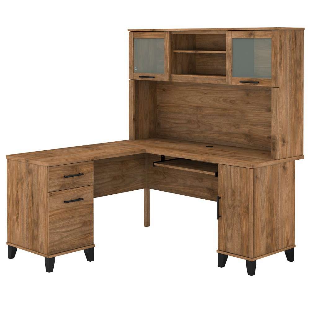 Bush Furniture - Somerset 60W L Shaped Desk with Hutch in Fresh Walnut - SET002FW veiw 1
