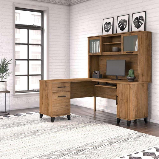 Bush Furniture - Somerset 60W L Shaped Desk with Hutch in Fresh Walnut - SET002FW veiw 2