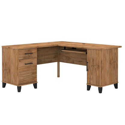 Bush Furniture - Somerset 60W L Shaped Desk with Storage in Fresh Walnut - WC81330K veiw 1