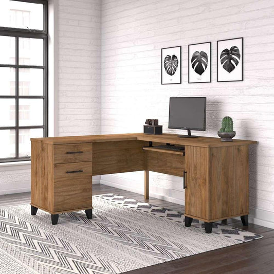Bush Furniture - Somerset 60W L Shaped Desk with Storage in Fresh Walnut - WC81330K veiw 2