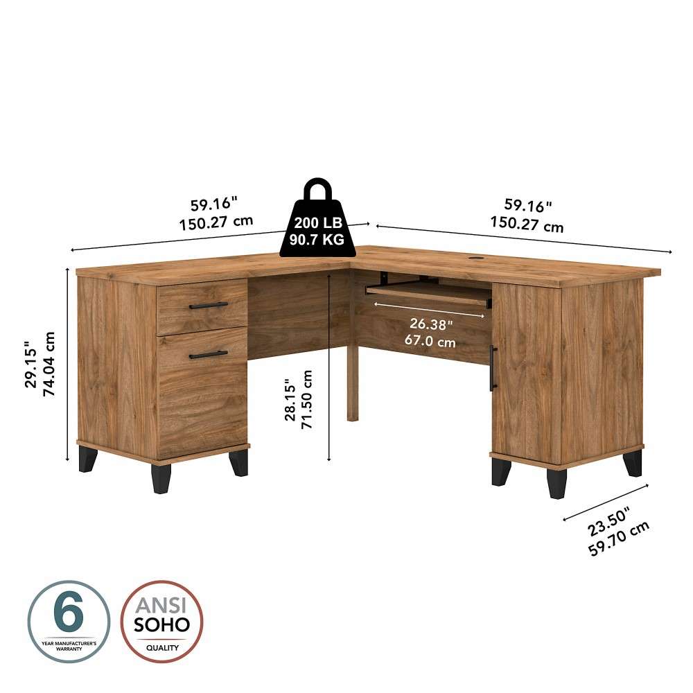 Bush Furniture - Somerset 60W L Shaped Desk with Storage in Fresh Walnut - WC81330K veiw 7