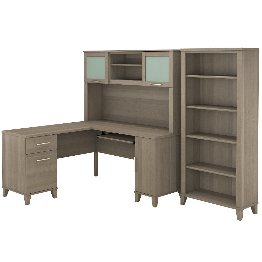 Bush Furniture - Somerset 60W L Shaped Desk with Hutch and 5 Shelf Bookcase in Ash Gray - SET010AG veiw 1