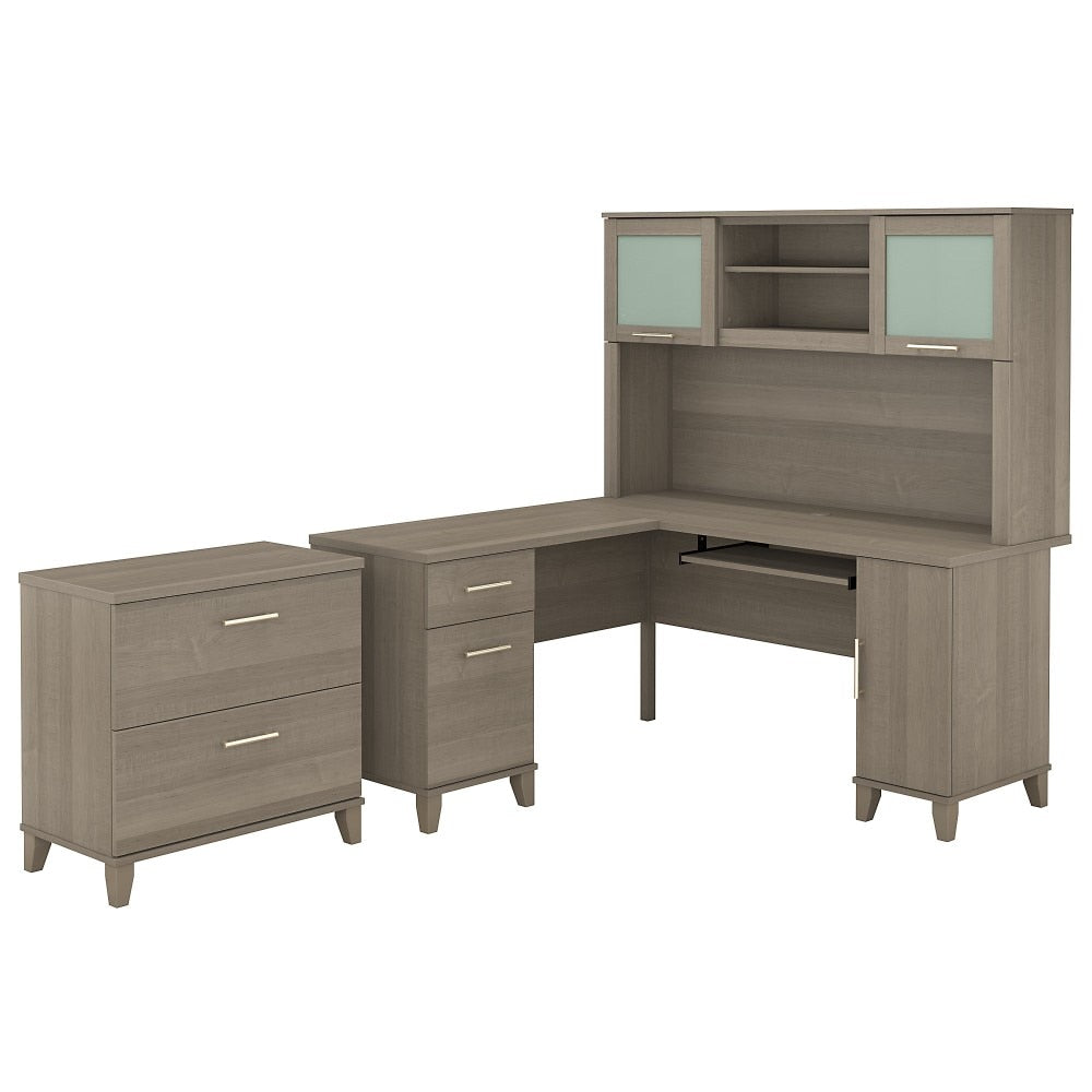 Bush Furniture - Somerset 60W L Shaped Desk with Hutch and Lateral File Cabinet in Ash Gray - SET008AG veiw 1