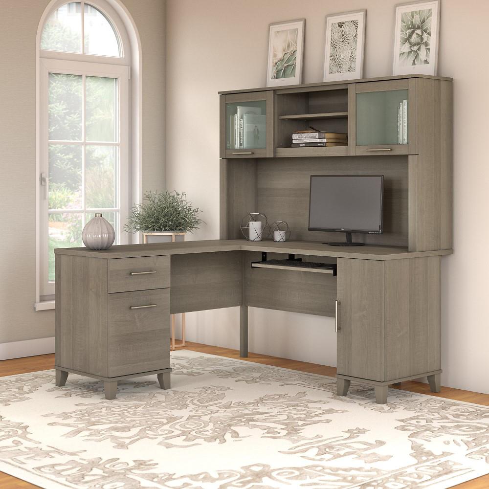 Bush Furniture - Somerset 60W L Shaped Desk with Hutch in Ash Gray - SET002AG veiw 2