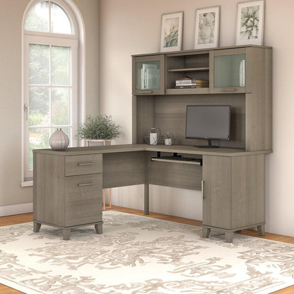 Bush Furniture - Somerset 60W L Shaped Desk with Hutch in Ash Gray - SET002AG veiw 2