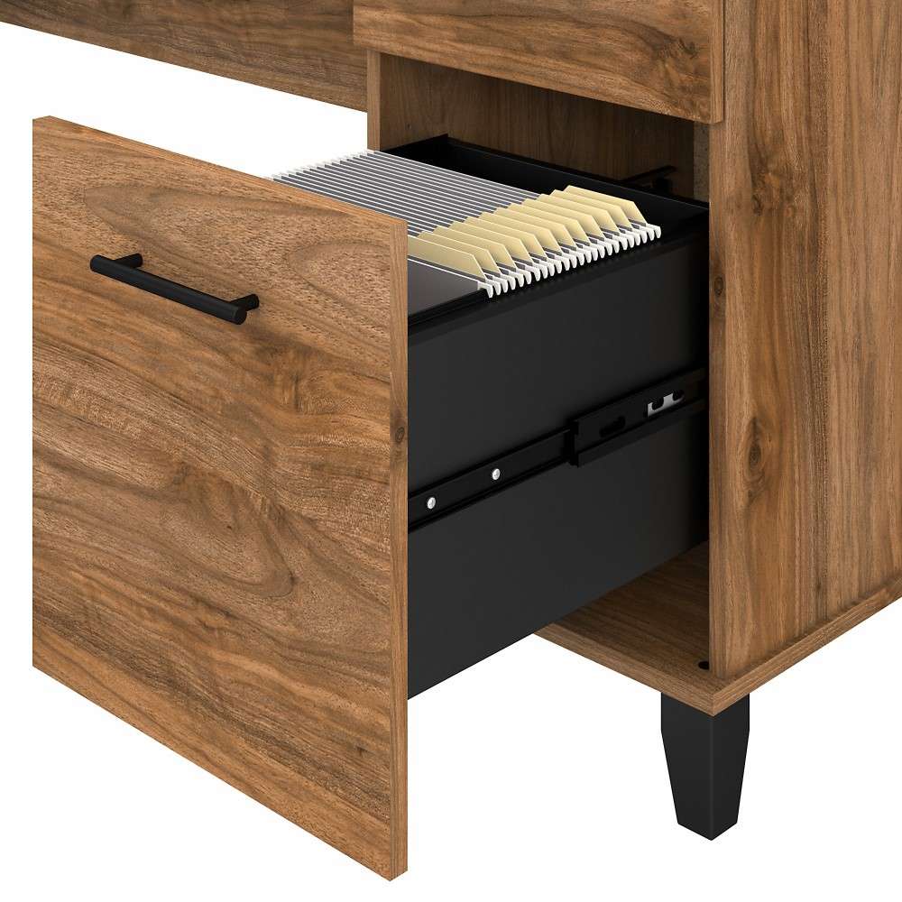 Bush Furniture - Somerset 60W Office Desk with Lateral File Cabinet and 5 Shelf Bookcase in Fresh Walnut - SET013FW veiw 4
