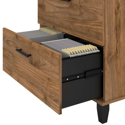 Bush Furniture - Somerset 60W Office Desk with Lateral File Cabinet and 5 Shelf Bookcase in Fresh Walnut - SET013FW veiw 5