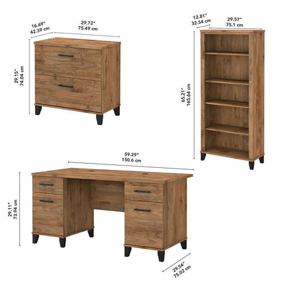 Bush Furniture - Somerset 60W Office Desk with Lateral File Cabinet and 5 Shelf Bookcase in Fresh Walnut - SET013FW veiw 7