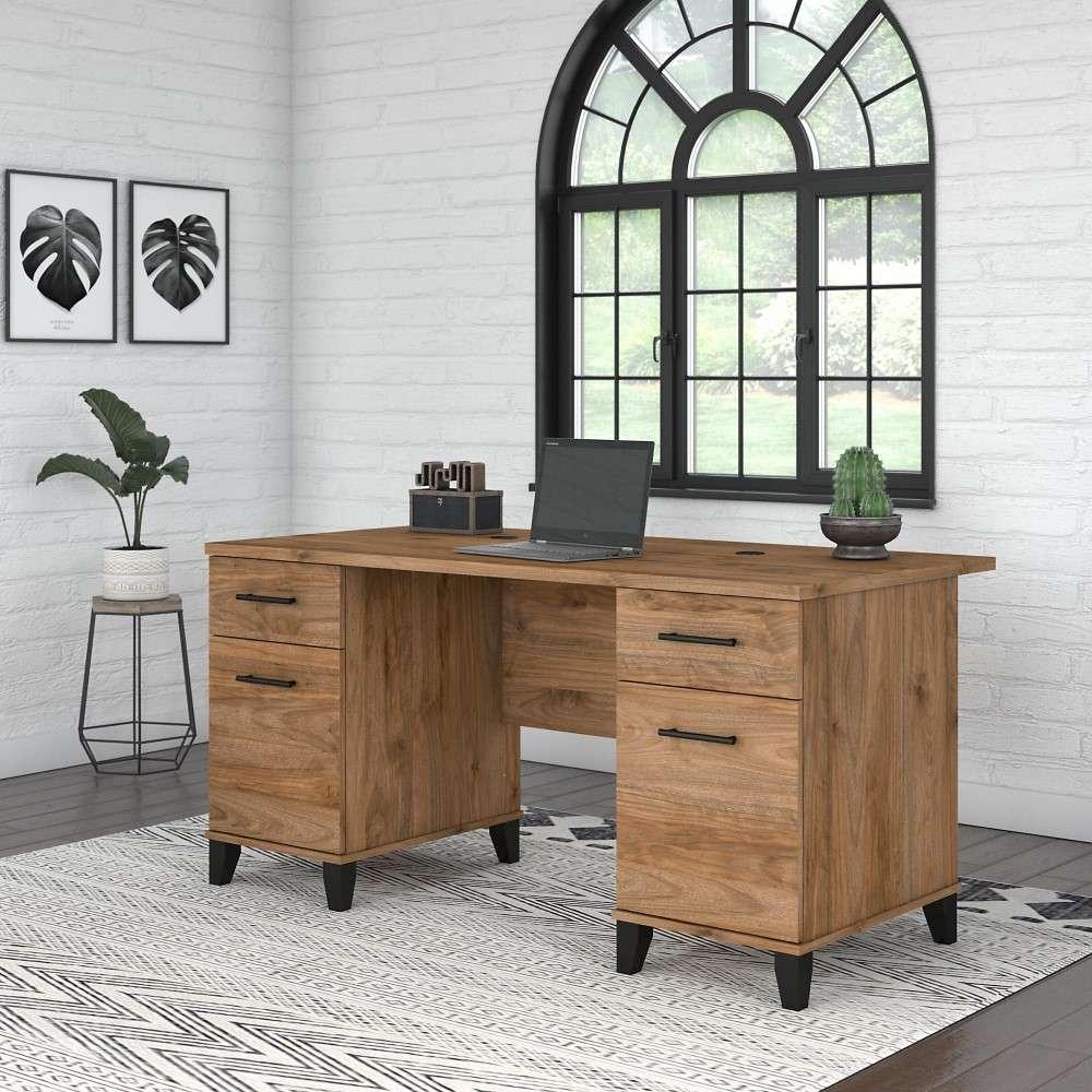 Bush Furniture - Somerset 60W Office Desk with Drawers in Fresh Walnut - WC81328K veiw 2