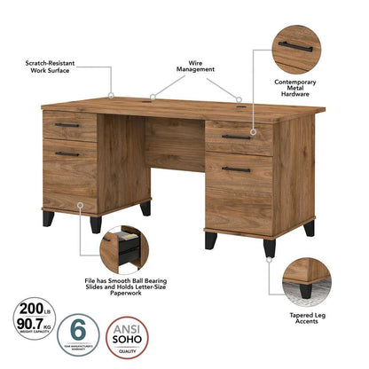 Bush Furniture - Somerset 60W Office Desk with Drawers in Fresh Walnut - WC81328K veiw 6