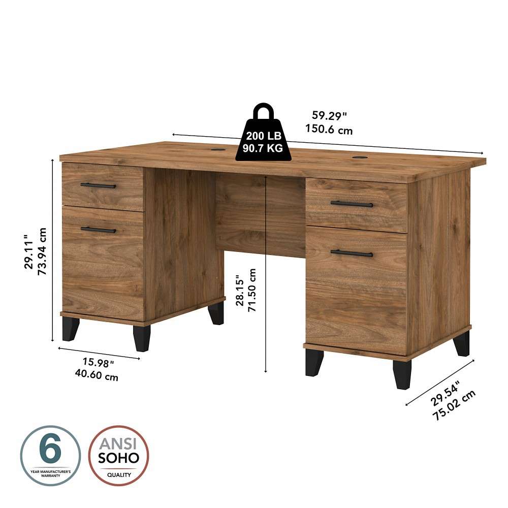 Bush Furniture - Somerset 60W Office Desk with Drawers in Fresh Walnut - WC81328K veiw 7