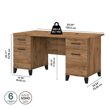 Bush Furniture - Somerset 60W Office Desk with Drawers in Fresh Walnut - WC81328K veiw 7