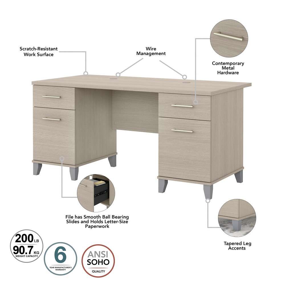 Bush Furniture - Somerset 60W Office Desk with Drawers in Sand Oak - WC81128K veiw 6
