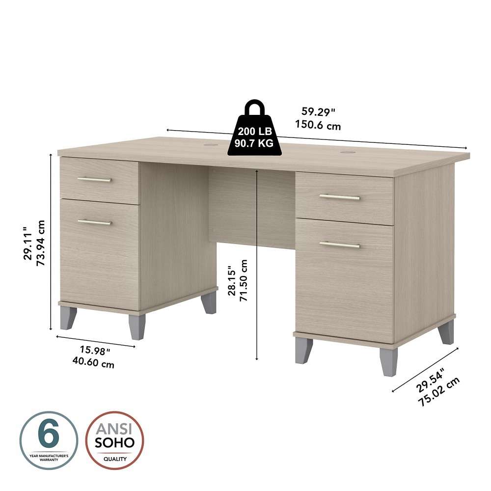 Bush Furniture - Somerset 60W Office Desk with Drawers in Sand Oak - WC81128K veiw 7