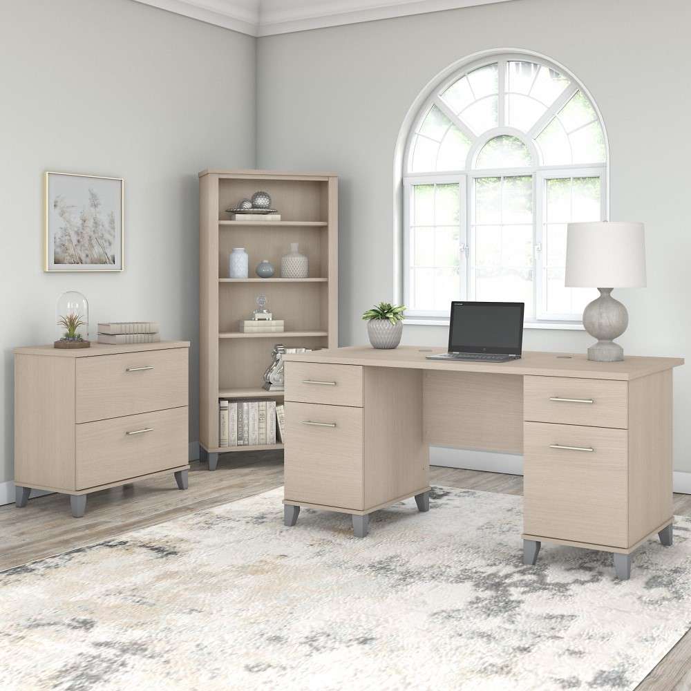 Bush Furniture - Somerset 60W Office Desk with Drawers in Sand Oak - WC81128K veiw 8