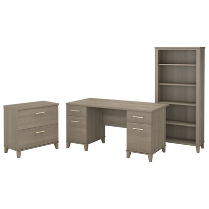 Bush Furniture - Somerset 60W Office Desk with Lateral File Cabinet and 5 Shelf Bookcase in Ash Gray - SET013AG veiw 1