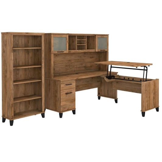 Bush Furniture - Somerset 72W 3 Position Sit to Stand L Shaped Desk with Hutch and Bookcase in Fresh Walnut - SET017FW veiw 1