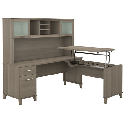 Bush Furniture - Somerset 72W 3 Position Sit to Stand L Shaped Desk with Hutch in Ash Gray - SET015AG veiw 1