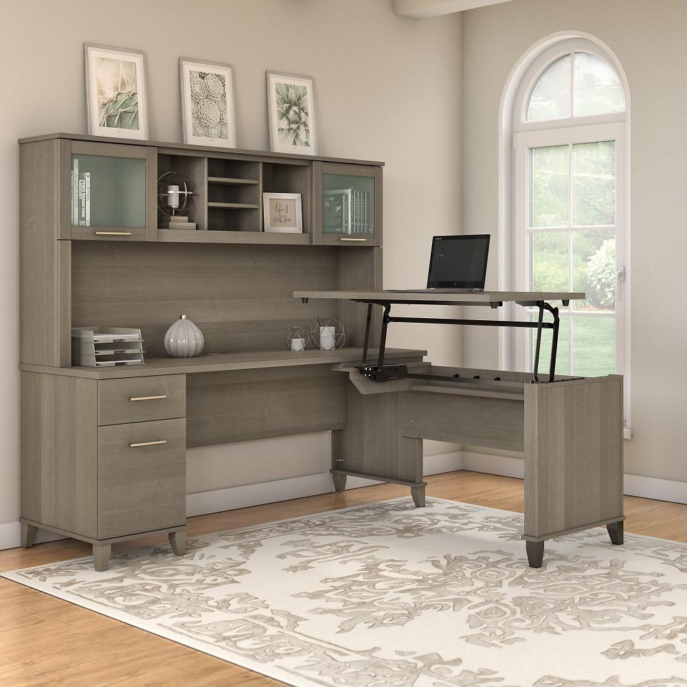 Bush Furniture - Somerset 72W 3 Position Sit to Stand L Shaped Desk with Hutch in Ash Gray - SET015AG veiw 2