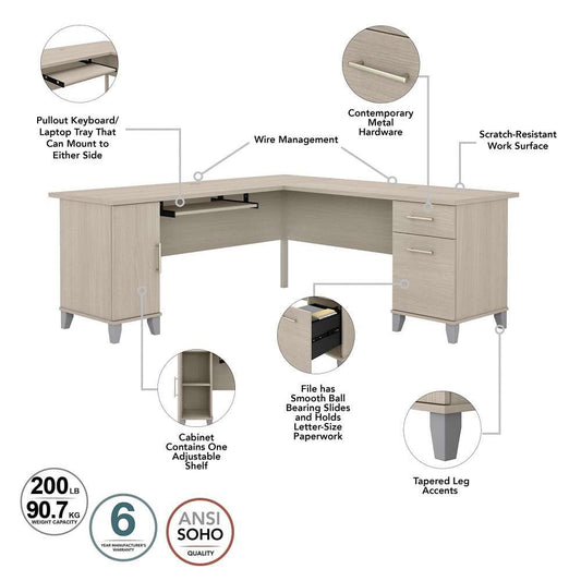 Bush Furniture - Somerset 72W L Desk in Sand Oak - WC81110K veiw 2