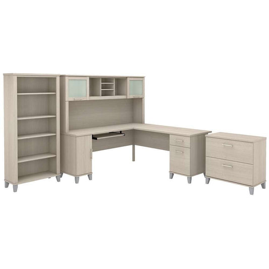 Bush Furniture - Somerset 72W L Desk with Hutch and Lateral File and Bookcase in Sand Oak - SET012SO veiw 1