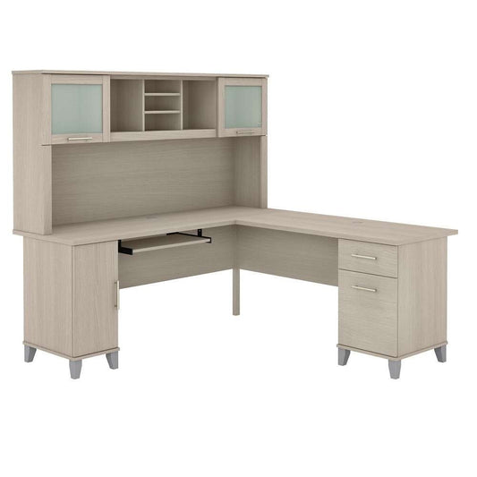 Bush Furniture - Somerset 72W L Desk with Hutch in Sand Oak - SET001SO veiw 1