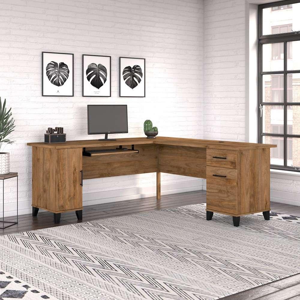 Bush Furniture - Somerset 72W L Shaped Desk with Storage in Fresh Walnut - WC81310K veiw 2