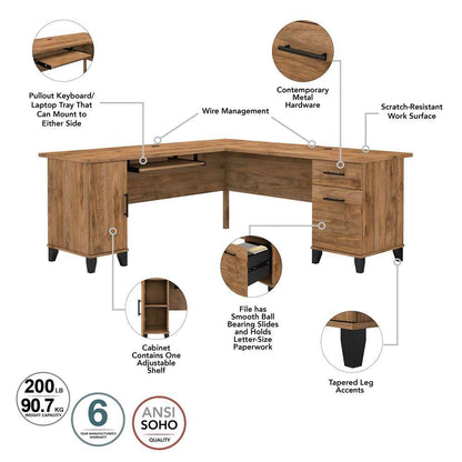 Bush Furniture - Somerset 72W L Shaped Desk with Storage in Fresh Walnut - WC81310K veiw 6