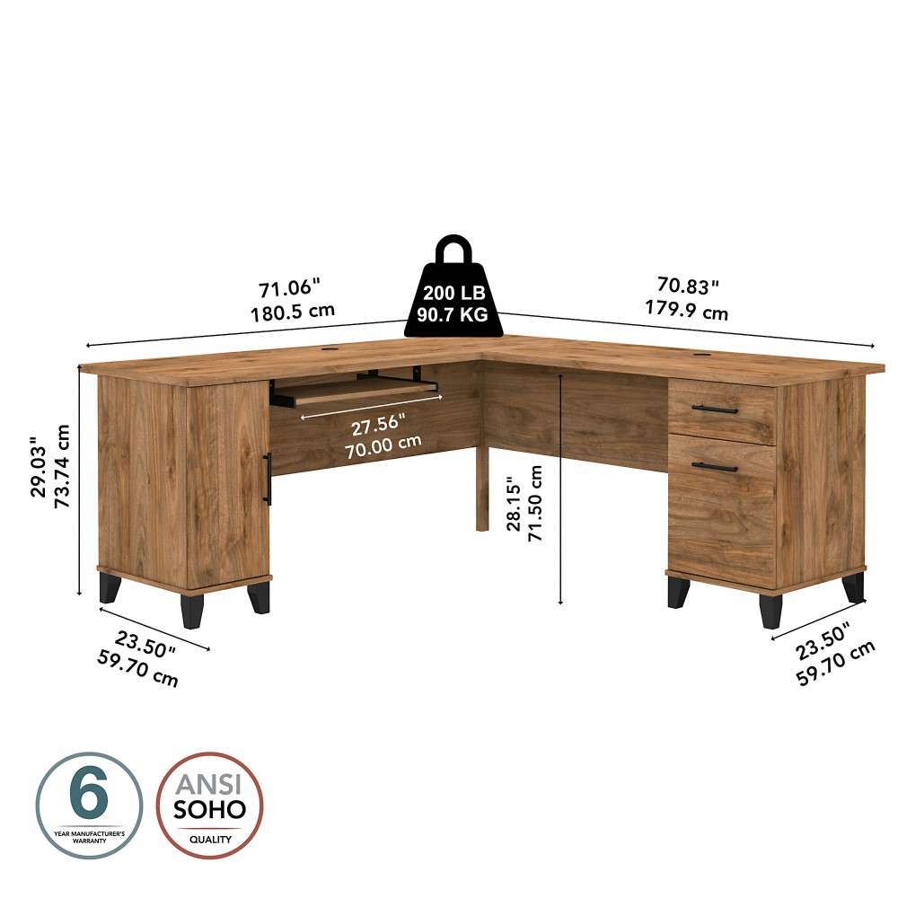 Bush Furniture - Somerset 72W L Shaped Desk with Storage in Fresh Walnut - WC81310K veiw 7