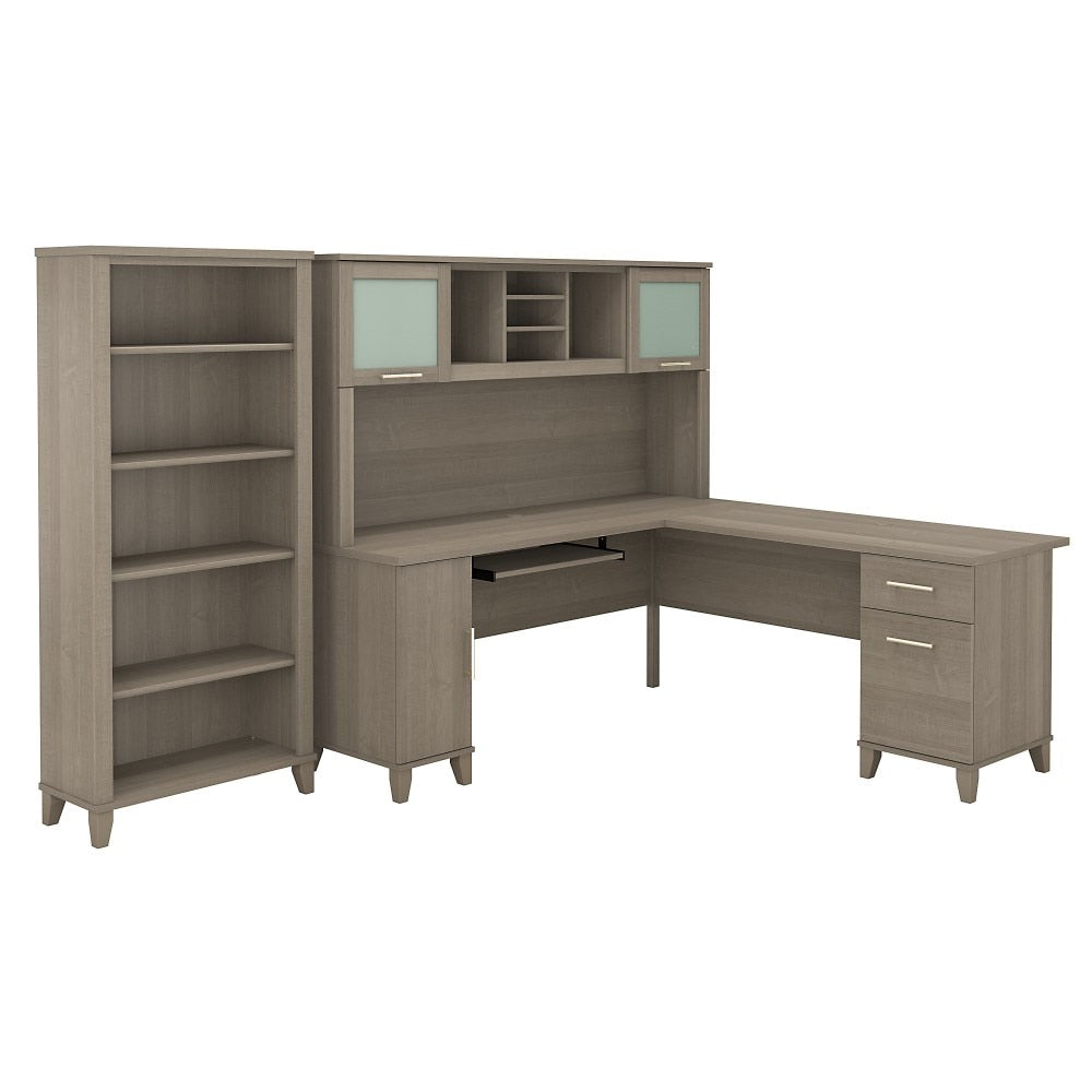 Bush Furniture - Somerset 72W L Shaped Desk with Hutch and 5 Shelf Bookcase in Ash Gray - SET011AG veiw 1