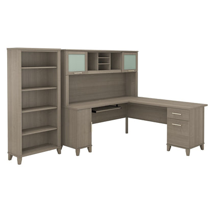 Bush Furniture - Somerset 72W L Shaped Desk with Hutch and 5 Shelf Bookcase in Ash Gray - SET011AG veiw 1