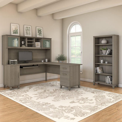 Bush Furniture - Somerset 72W L Shaped Desk with Hutch and 5 Shelf Bookcase in Ash Gray - SET011AG veiw 2