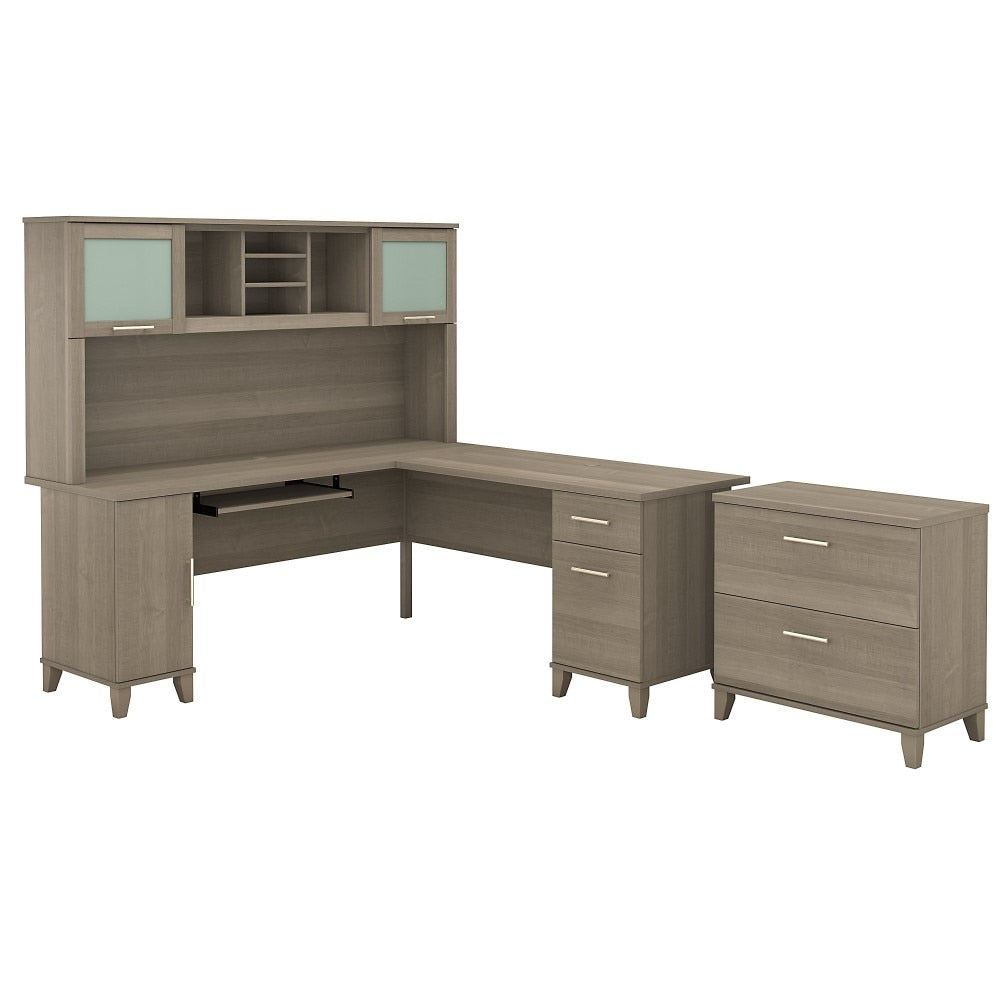 Bush Furniture - Somerset 72W L Shaped Desk with Hutch and Lateral File Cabinet in Ash Gray - SET009AG veiw 1