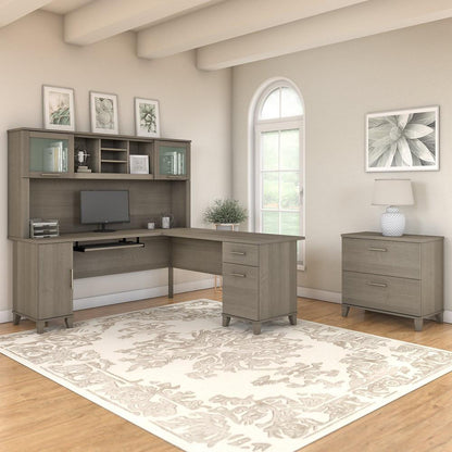 Bush Furniture - Somerset 72W L Shaped Desk with Hutch and Lateral File Cabinet in Ash Gray - SET009AG veiw 2