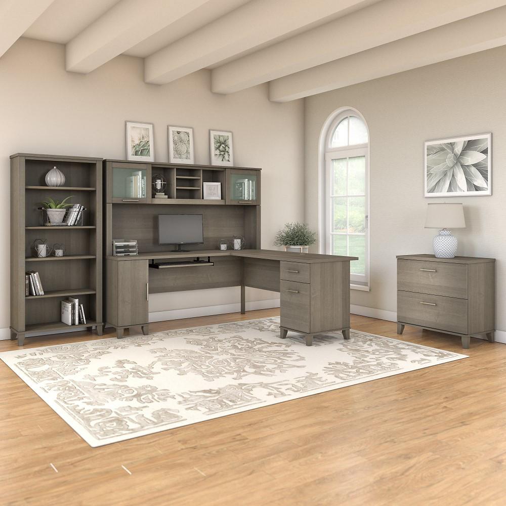 Bush Furniture - Somerset 72W L Shaped Desk with Hutch, File Cabinet and Bookcase in Ash Gray - SET012AG veiw 2