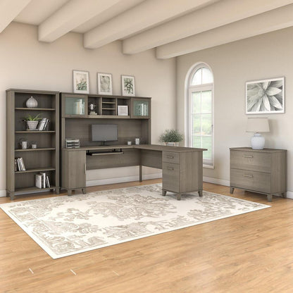 Bush Furniture - Somerset 72W L Shaped Desk with Hutch, File Cabinet and Bookcase in Ash Gray - SET012AG veiw 2