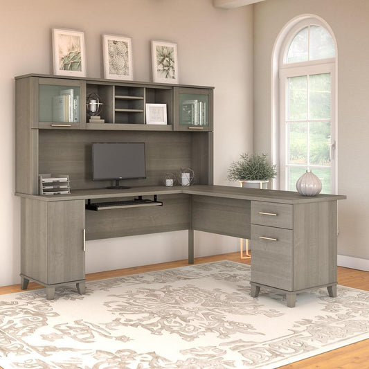 Bush Furniture - Somerset 72W L Shaped Desk with Hutch in Ash Gray - SET001AG veiw 2