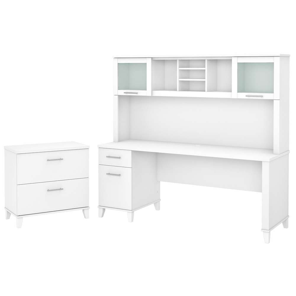 Bush Furniture - Somerset 72W Office Desk with Hutch and Lateral File Cabinet in White - SET019WH veiw 1